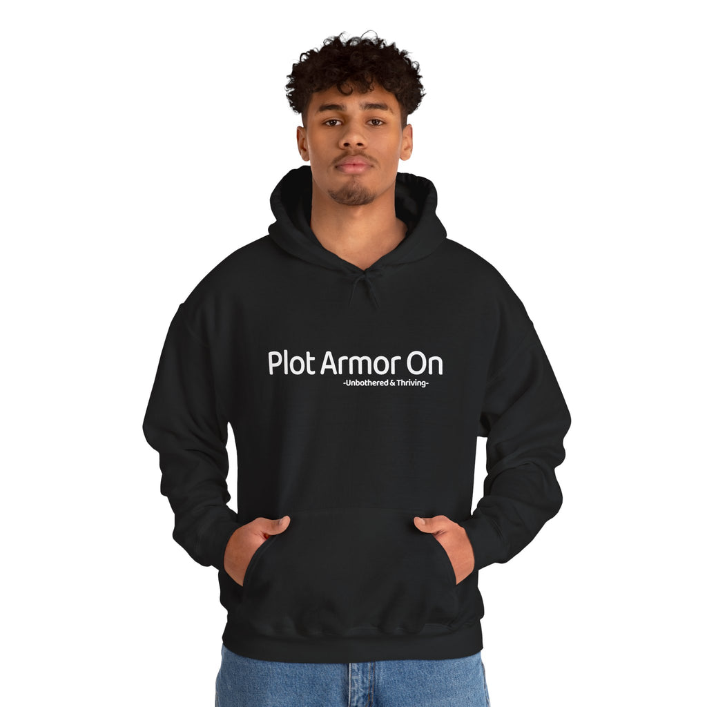 Plot Armor On Hoodie – Aesthetic Gen-Z Quote Hoodie | Unbothered & Thriving