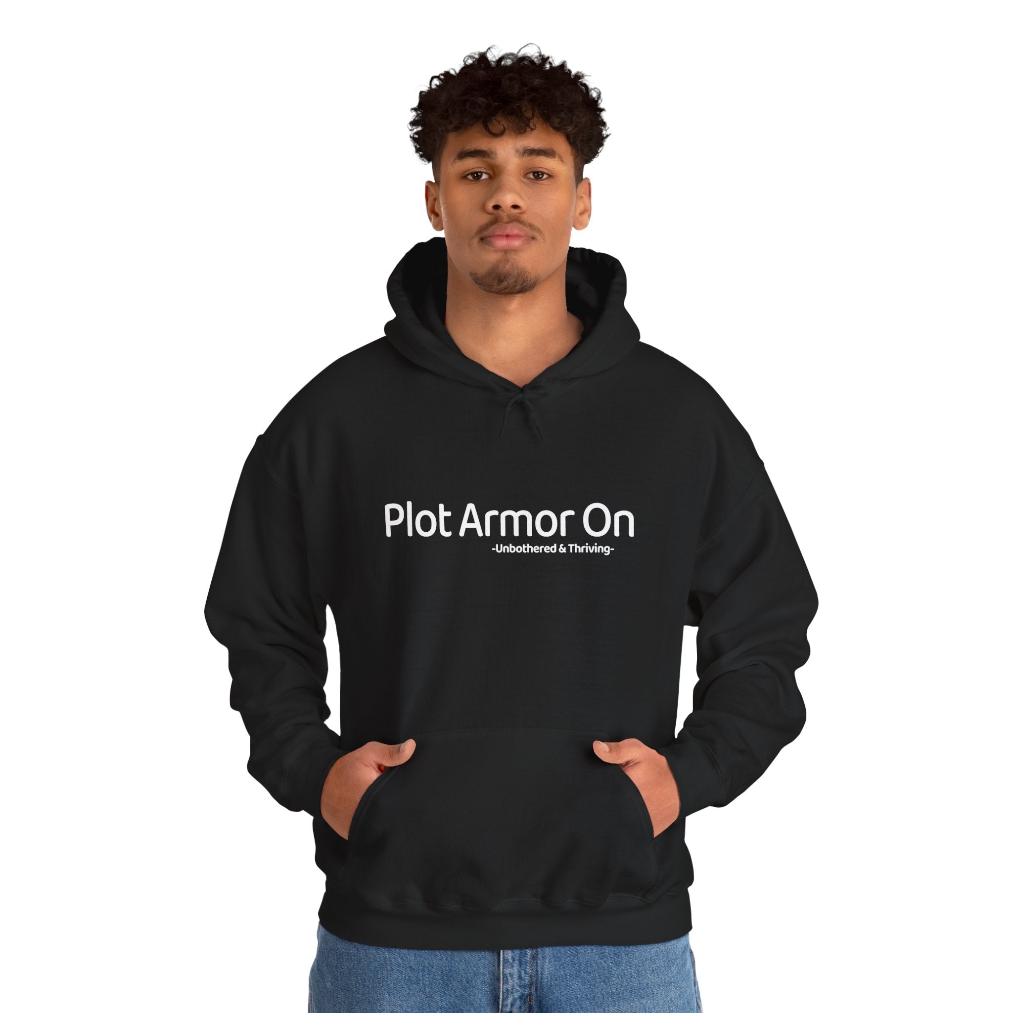 Plot Armor On Hoodie – Aesthetic Gen-Z Quote Hoodie | Unbothered & Thriving